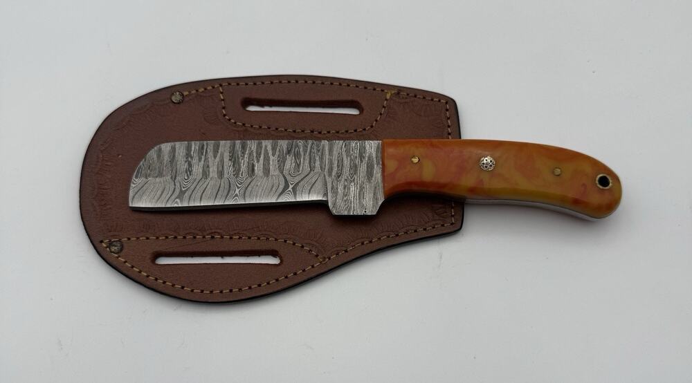 Handmade Damascus Steel Fixed Blade Knife w/ Leather Sheath – Pakistan Made NEW